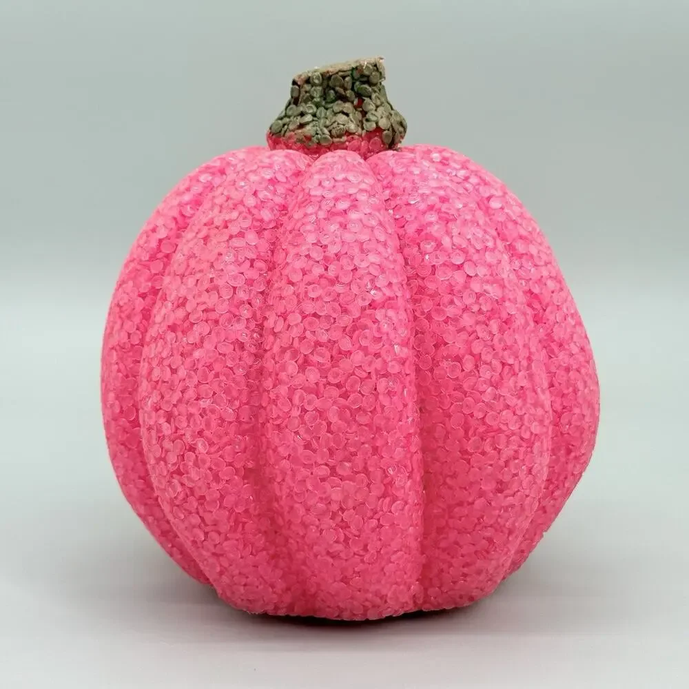 Melted Plastic Popcorn Pink Pumpkin Light Up Halloween Decoration 6” Works